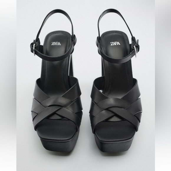 NEW Zara 100% cow leather platform heeled sandals - Picture 2 of 9